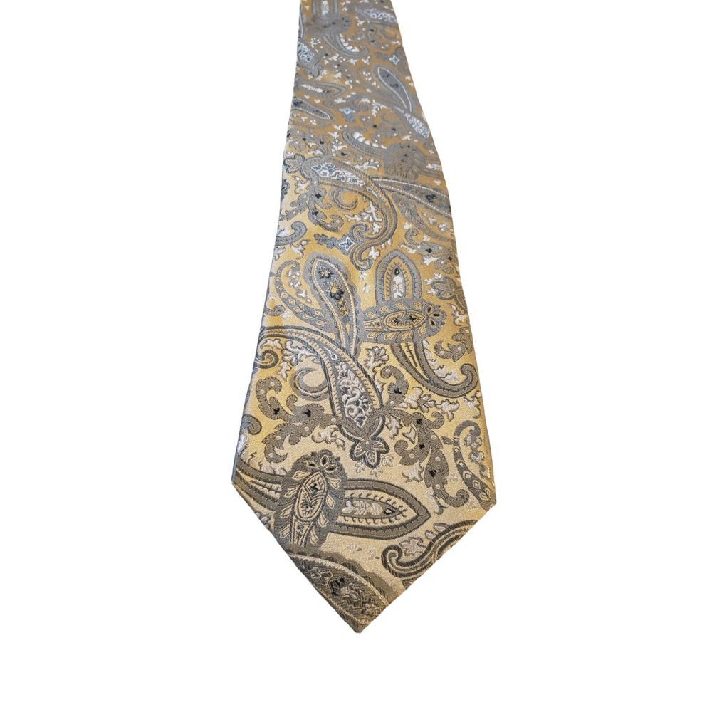 Pronto Uomo Couture Mens luxury paisley silk neck tie Gold Tan x-Long Designer